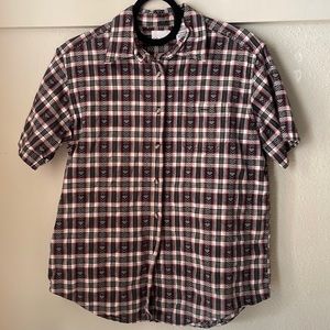 Vintage Bobbie Brooks cotton plaid short sleeve button down shirt with hearts